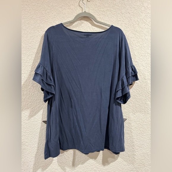 Plus size navy frilly sleeves butter soft blouse tee shirt - Picture 5 of 5